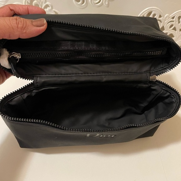 Christian Dior Beauty Cosmetic Makeup Black Dual Pouch Zip Bag Travel - Picture 8 of 13